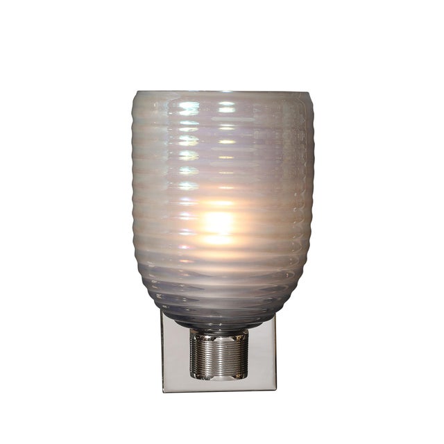 Modernist Hand-Blown Smoked Cerulean Hive Murano Glass & Nickel Fitted Sconces For Sale - Image 12 of 12