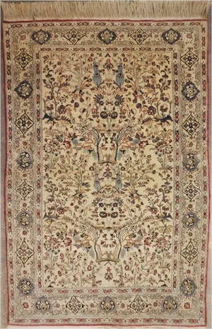1960s Vintage Hand Knotted Persian Nain Rug - 3'10"x 5'9"