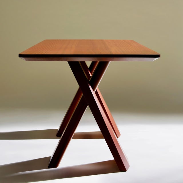 Contemporary Sculptural X-Base Mahogany Dining Table by Michael Maximo For Sale - Image 3 of 10