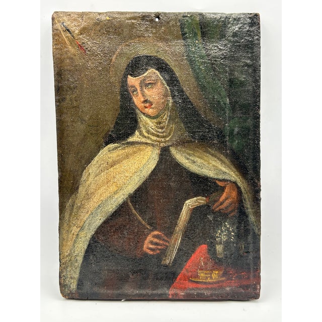 Spanish Late 19th-Century Spanish Colonial School Painting Portrait of Saint Teresa of Ávila For Sale - Image 3 of 18