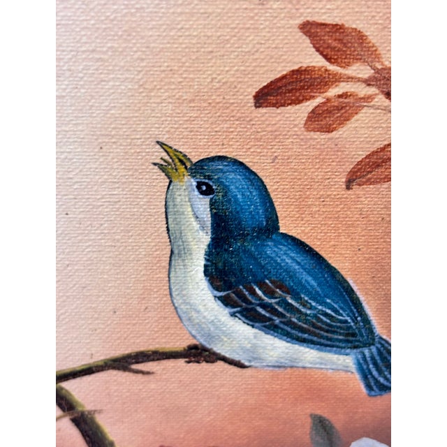 The Selected Artwork Is a Vintage "Birds on Dogwood" Metallic Gold Foil Lithograph Print Signed "Pearl" by Artist William J. Whiteside. For Sale - Image 9 of 11