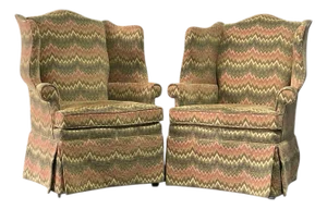 Vintage Harden Flame Stitch Wing Chairs, a Pair, Wingback Chairs