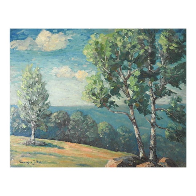 Vintage Impressionist Hilltop Landscape Painting For Sale