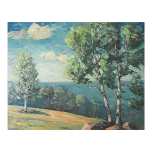 Vintage Impressionist Hilltop Landscape Painting