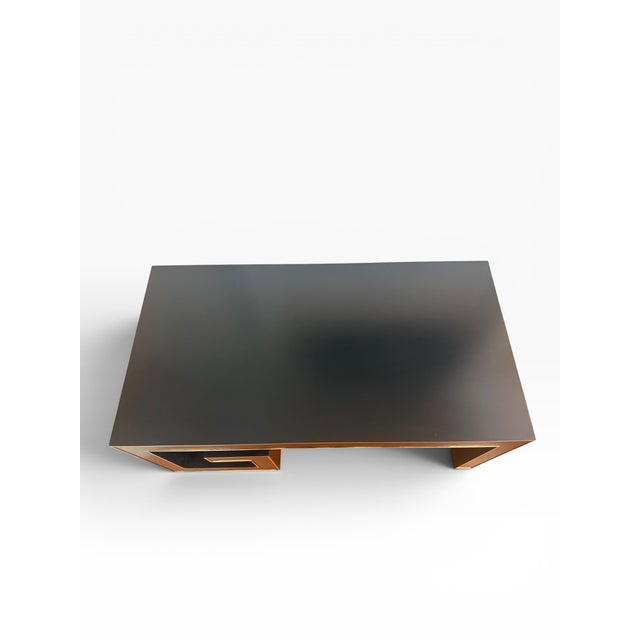 Currey & Company Modern Black Lacquer Coffee Table With Greek Key Gold Trim For Sale - Image 9 of 16