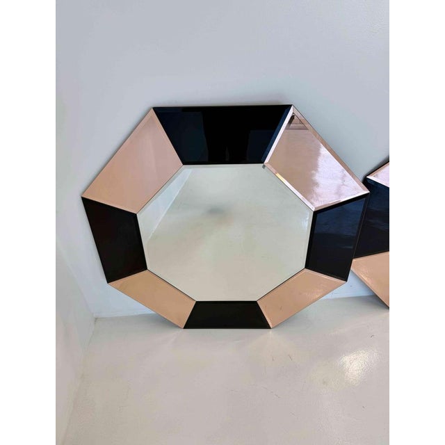 Beige Italian Octagonal Wall Mirrors with Black and Pink Geometric Frames, 2000s, Set of 2 For Sale - Image 8 of 11