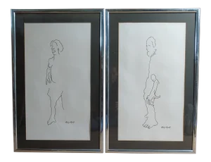 1970s Minimalist Blind Drawings, Framed - a Pair