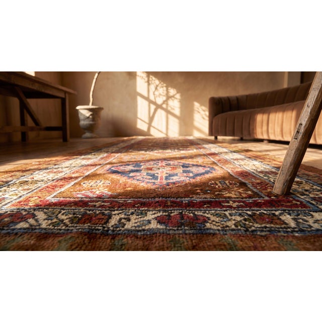 Textile 1890s Brown Diamond Medallion Antique Persian Serab Rug 3'6" X 12'8" Handknotted Wool Carpet For Sale - Image 7 of 8