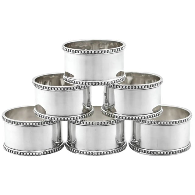 English Antique Sterling Silver Napkin Rings Set of Six ~ English Sterling 1903 Haulmarked For Sale - Image 3 of 7