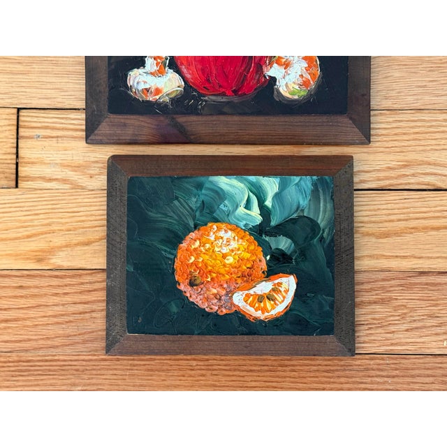 Wood Trio of Impasto Fruit Still Lifes, Signed For Sale - Image 7 of 12