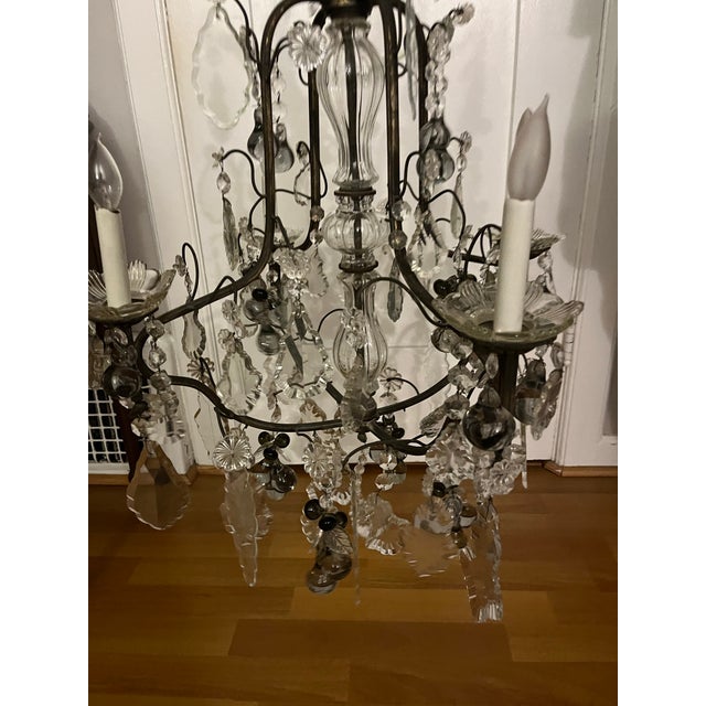 French 1920s Italian Iron and Crystal 4 Arm Chandelier With Crystal Fruits For Sale - Image 3 of 12