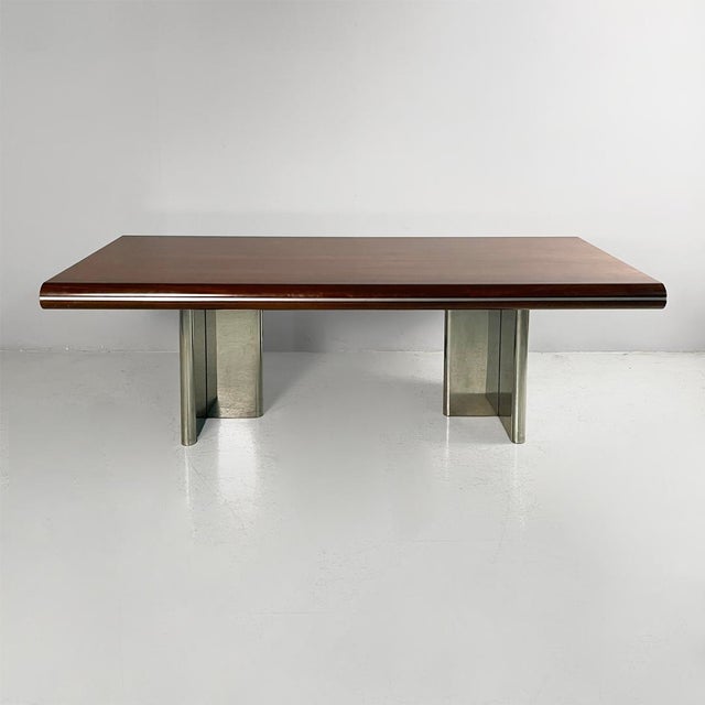 Italian modern wooden and metal desk by Hans von Klier for Skipper, 1970s Desk or dining table featuring a rectangular...