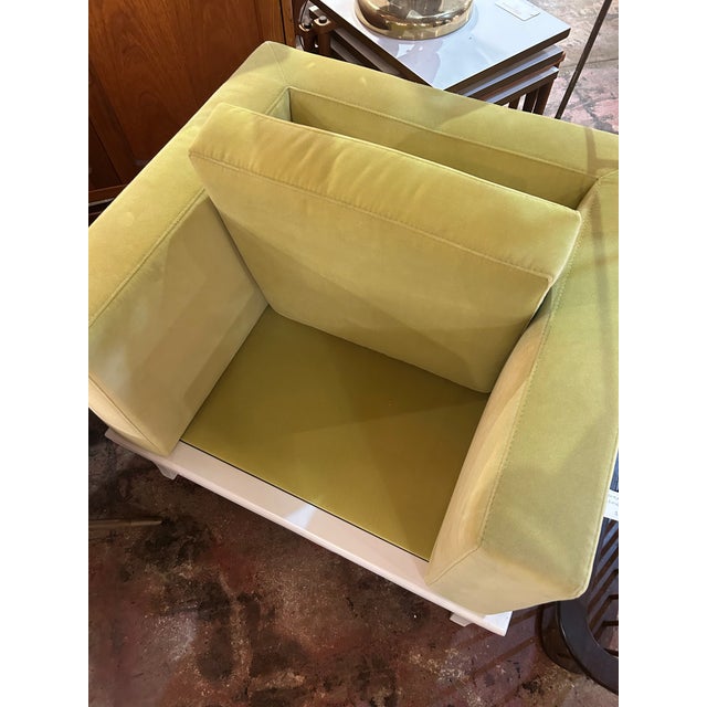 Pair of Mid Century Modern Green Chartreuse Club Chairs in Velvet For Sale In Los Angeles - Image 6 of 10