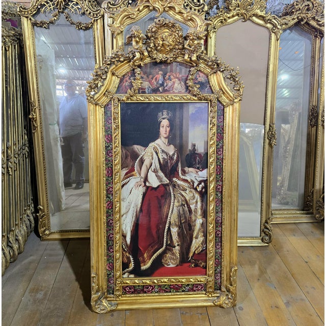 Make a dramatic statement with this grand French Baroque-style portrait frame, featuring an exceptionally elaborate gold...