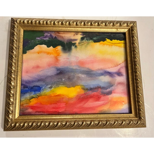 A very nice colorful abstract on paper with great colors. Could be skies. From a Woodstock studio. Actual art measures 10”...