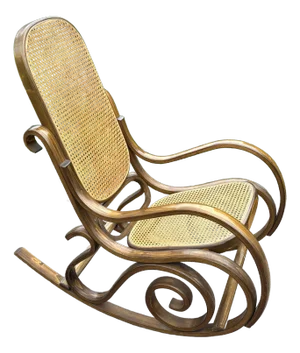 Mid 20th Century Vintage Thonet Style Bentwood Rocker Rocking Chair With Caned Seat