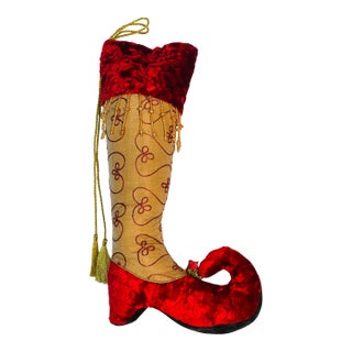 Cute Vintage Christmas Boot Red Velvet For Sale