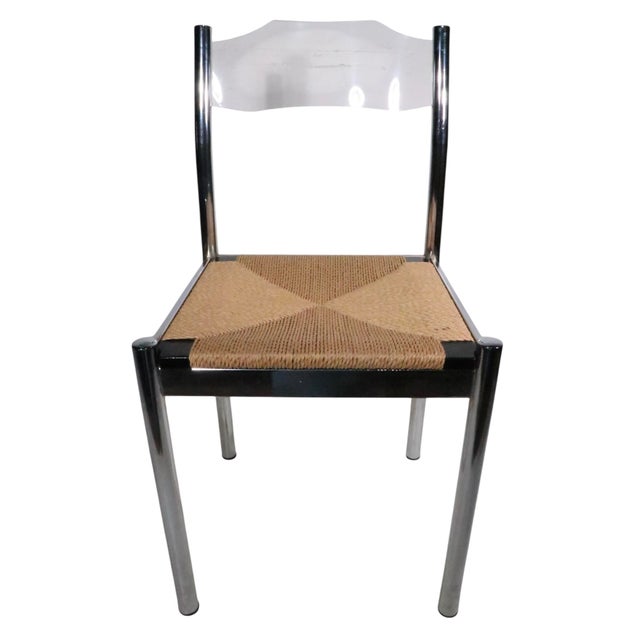 Mod Lucite Chrome and Rush Side Chair Circa 1970's For Sale - Image 10 of 12