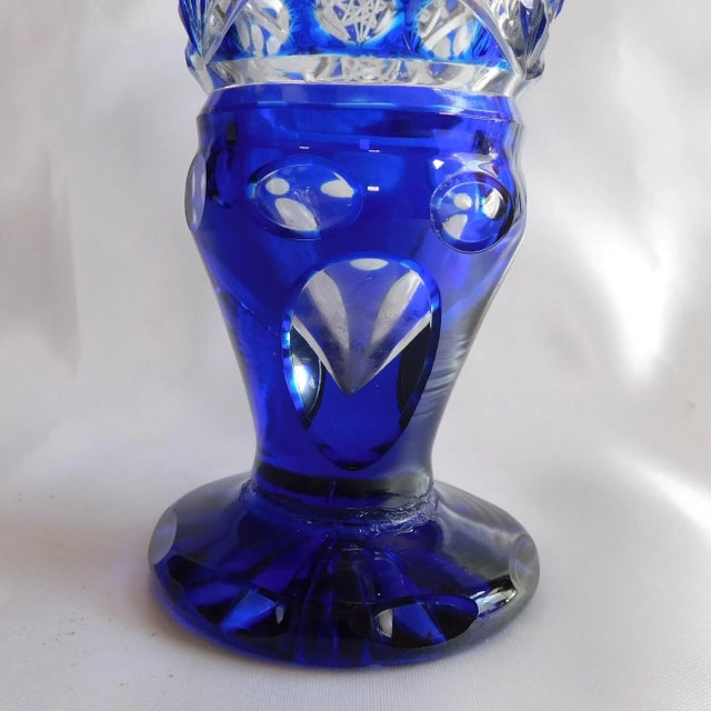 Contemporary 1940s Blue Cut to Clear Vase For Sale - Image 3 of 5