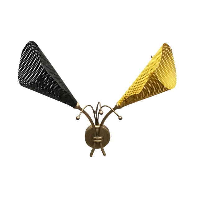 Perforated Iron & Brass Sconce, 1950s For Sale