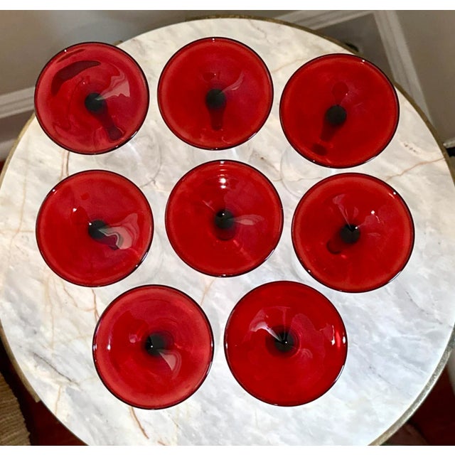 Ruby Red Stemmed Champagne Flutes - Set of 8 For Sale - Image 10 of 10