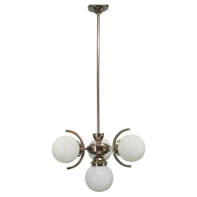 Art Deco Nickel and Glass Pendant Light, 1930s For Sale - Image 15 of 15