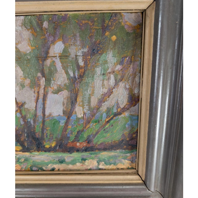 Green Early 20th Century Canadian Impressionist Fauvist Oil Painting of Trees For Sale - Image 8 of 11