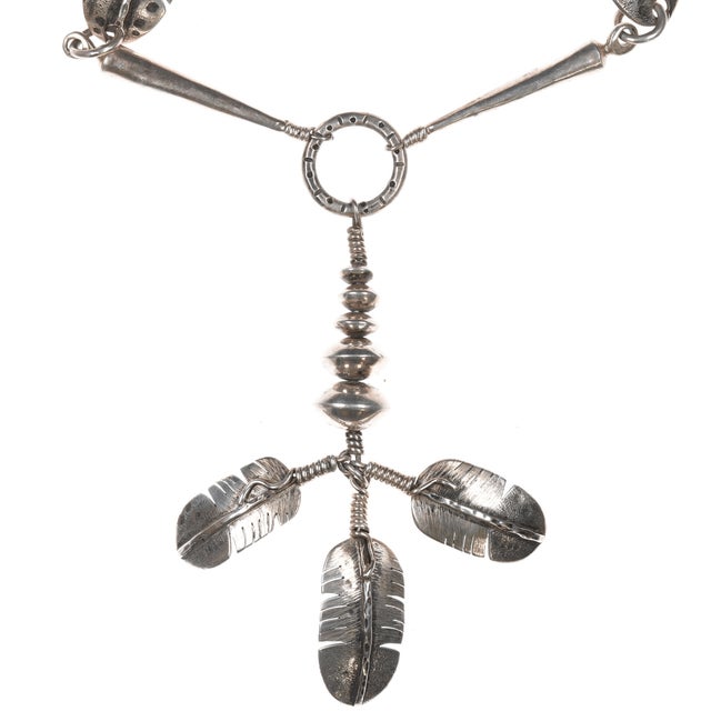 Heavy vintage Native American sterling feather necklace For Sale - Image 4 of 11