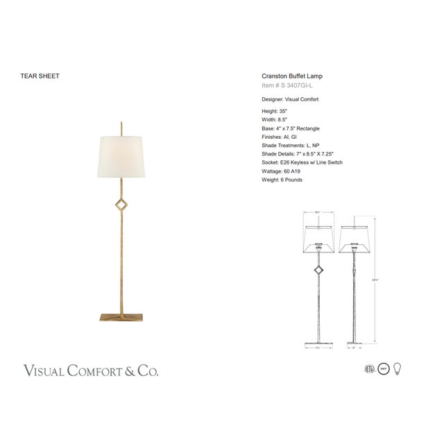 Visual Comfort Signature Cranston Buffet Lamp in Gilded Iron with Linen Shade Designer: Visual Comfort Signature Height:...