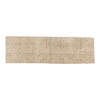 Beige Antique Wool Hallway Runner Rug For Sale