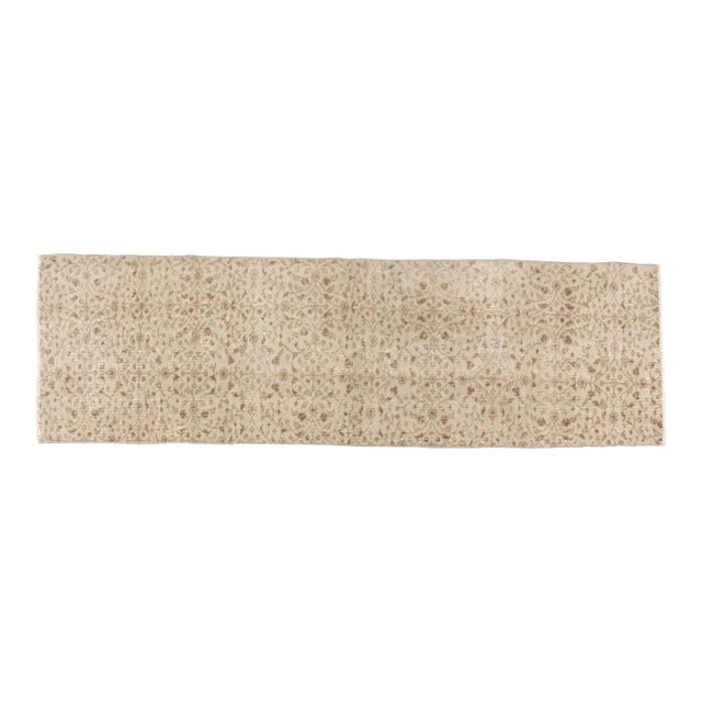 Beige Antique Wool Hallway Runner Rug For Sale