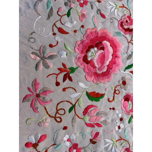 Square Silk Embroidered Manila Piano Shawl For Sale - Image 12 of 15