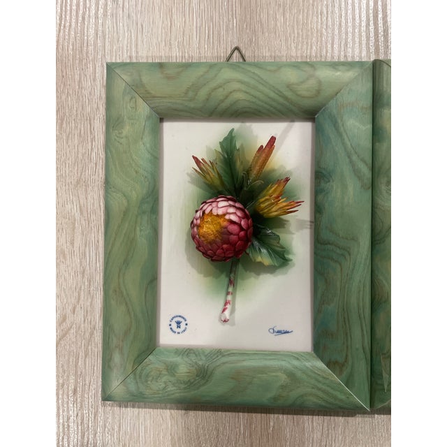 Art Deco 1950s Framed Capodimonte Porcelain Flowers- Set of 2 For Sale - Image 3 of 6