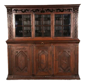 Antique Baroque Buffet Showcase in Oak, 18th Century