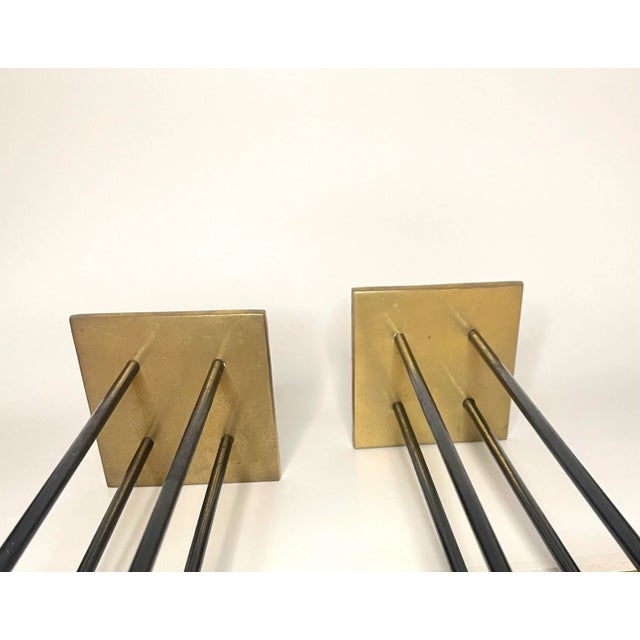 Brass Mid Century Transitional Black Metal and Brass Candlesticks, a Pair For Sale - Image 8 of 12