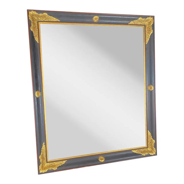 French Empire Ebony Black and Gold Carved Giltwood and Gesso Mirror For Sale