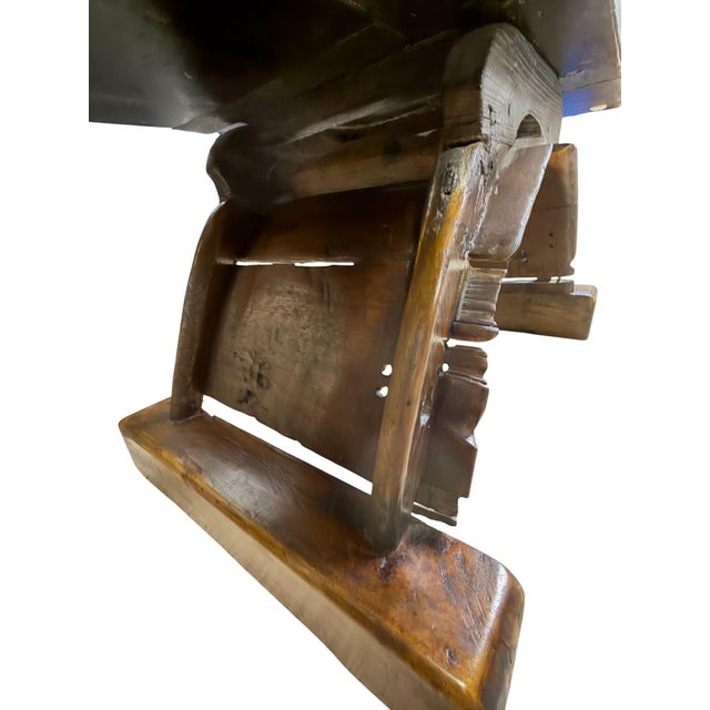 Wood Early 20th Century Primitive Gothic Revival Flanged Top Wood Bench For Sale - Image 7 of 13