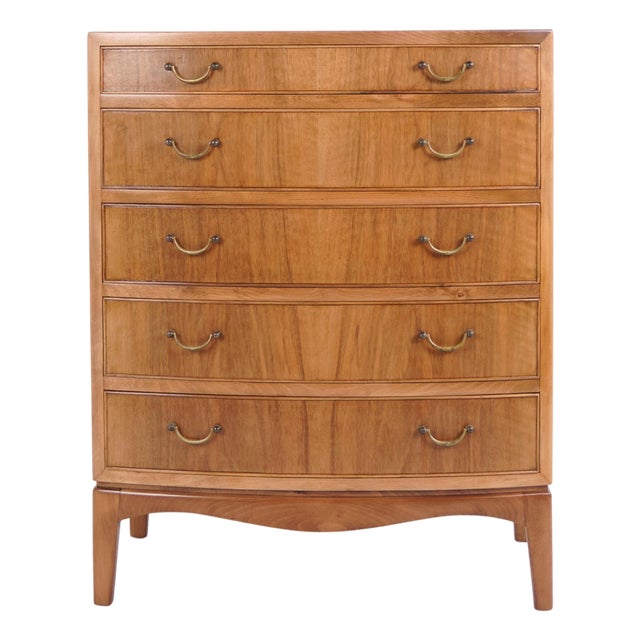 Chest of Drawers in Flamed Walnut attributed to Ole Wanscher and A.J. Iversen, 1950s For Sale