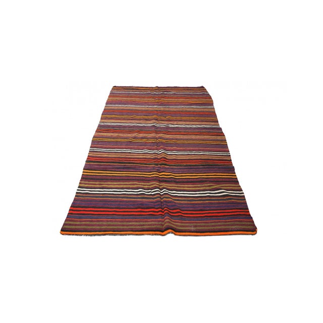 Mid-Century Modern Striped Vintage Turkish Kilim Rug - 5`10" X 12`8" For Sale - Image 3 of 6