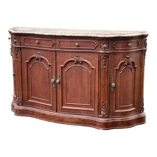 Walnut Serpentine Marbletop Sideboard For Sale