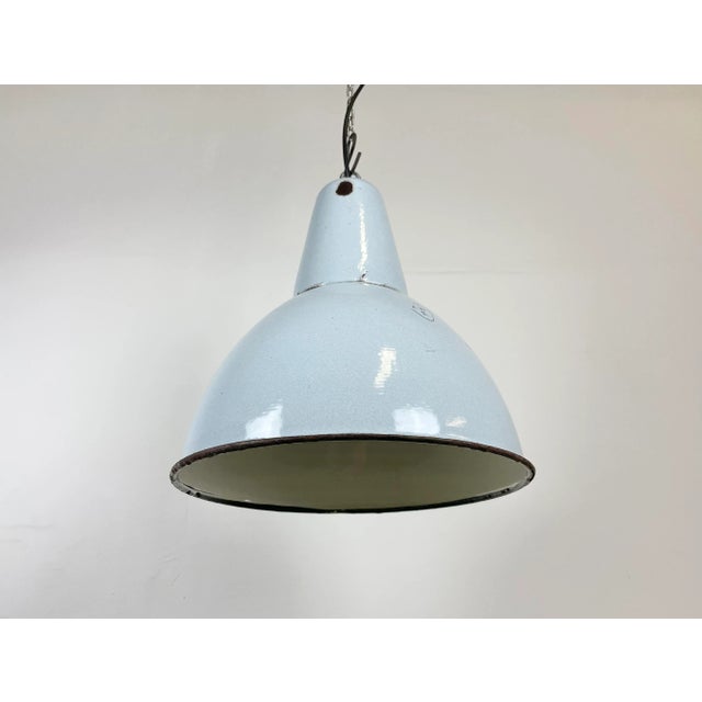 Metal Industrial Grey Enamel Pendant Lamp from Polam, 1960s For Sale - Image 7 of 13