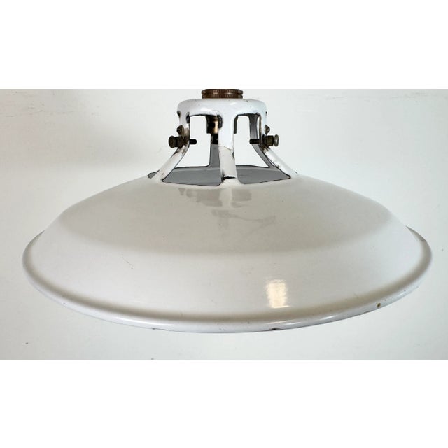 Industrial White Enamel Factory Pendant Lamp, 1960s For Sale - Image 4 of 17