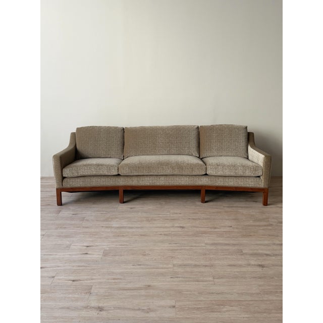 Mid-Century Modern Mid-Century Curved Sofa in Sage Green Graphic Cut Mohair For Sale - Image 3 of 12
