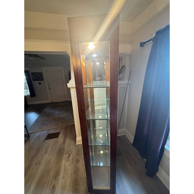 Campaign 1960s Attributed to Henredon Campaign Style Lighted Display Cabinets (2) For Sale - Image 3 of 11