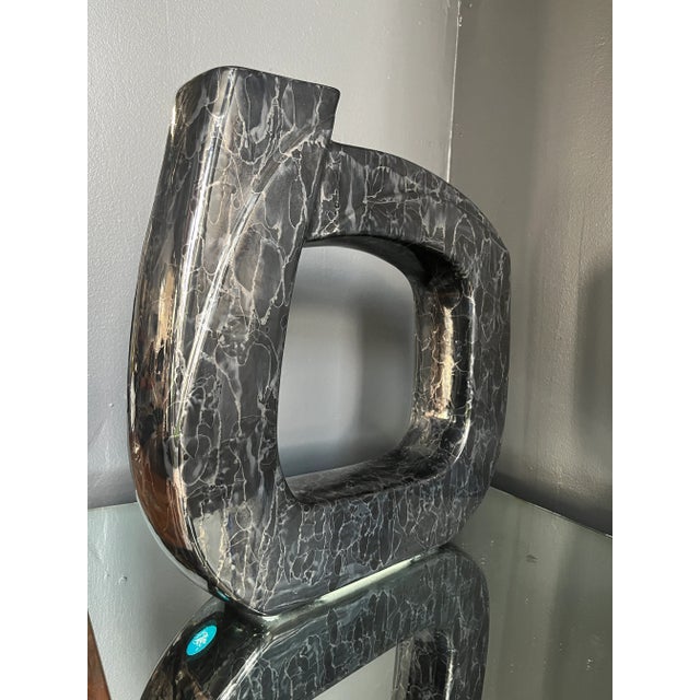 Contemporary 1980s Postmodern Black Ceramic Marbled Vase For Sale - Image 3 of 6