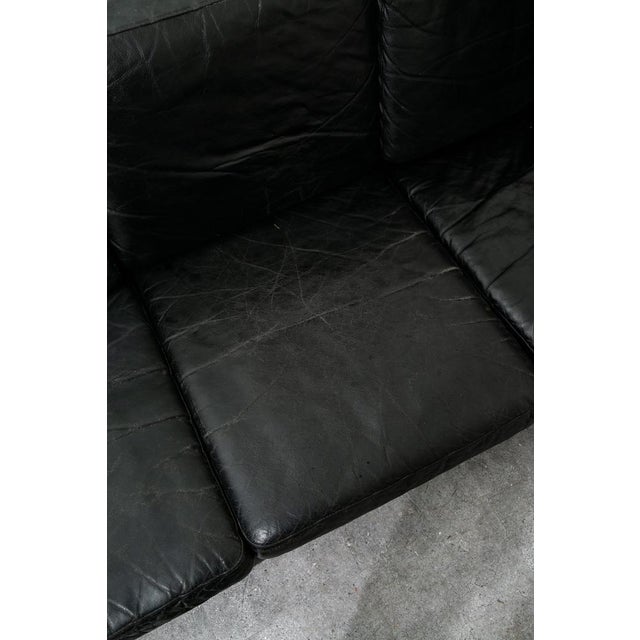 Mid Century Danish Modern Sofa Couch 3 Seater Leather Black Vintage Denmark MCM For Sale - Image 12 of 12