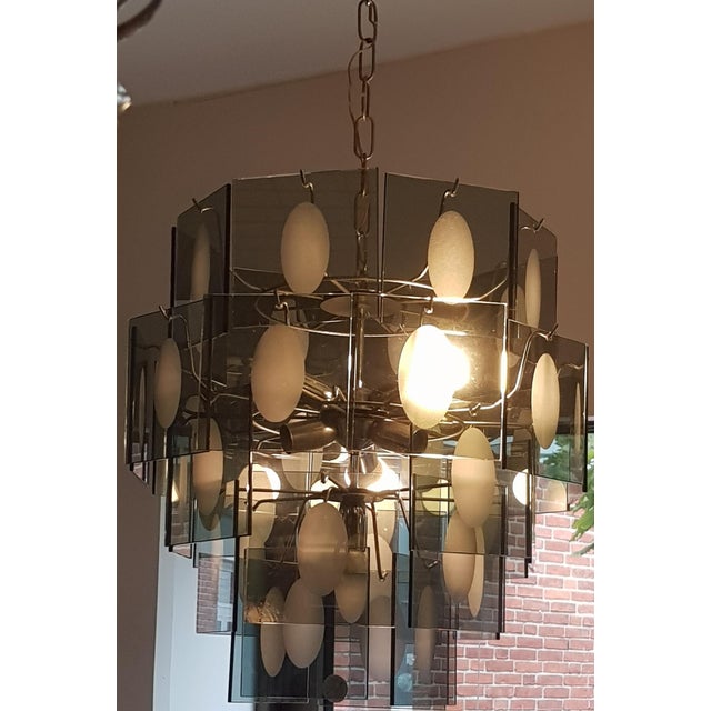 Mid-Century Chandelier with Frosted Glasplates and Relief For Sale - Image 5 of 5