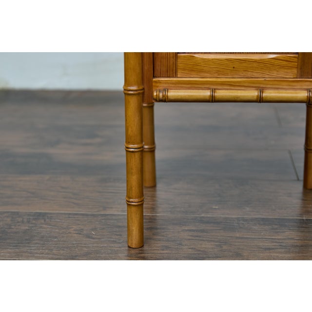 19th Century English Pine Bedside Cabinet with Marble Top and Faux Bamboo Frame For Sale In Atlanta - Image 6 of 12