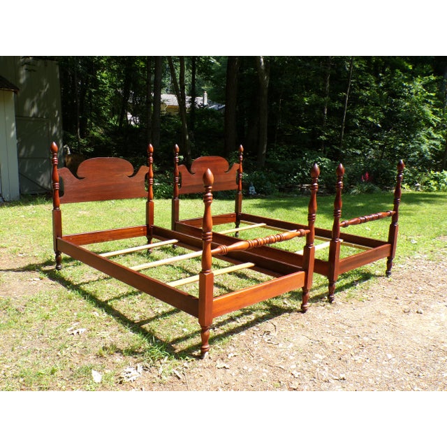 Vintage Pair Cherry Poster Beds Twin Bed Frames For Sale In Boston - Image 6 of 12