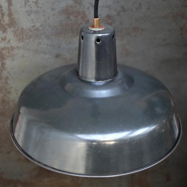 Vintage Industrial French Anthracite Enamel Pendant Light For Sale - Image 4 of 5